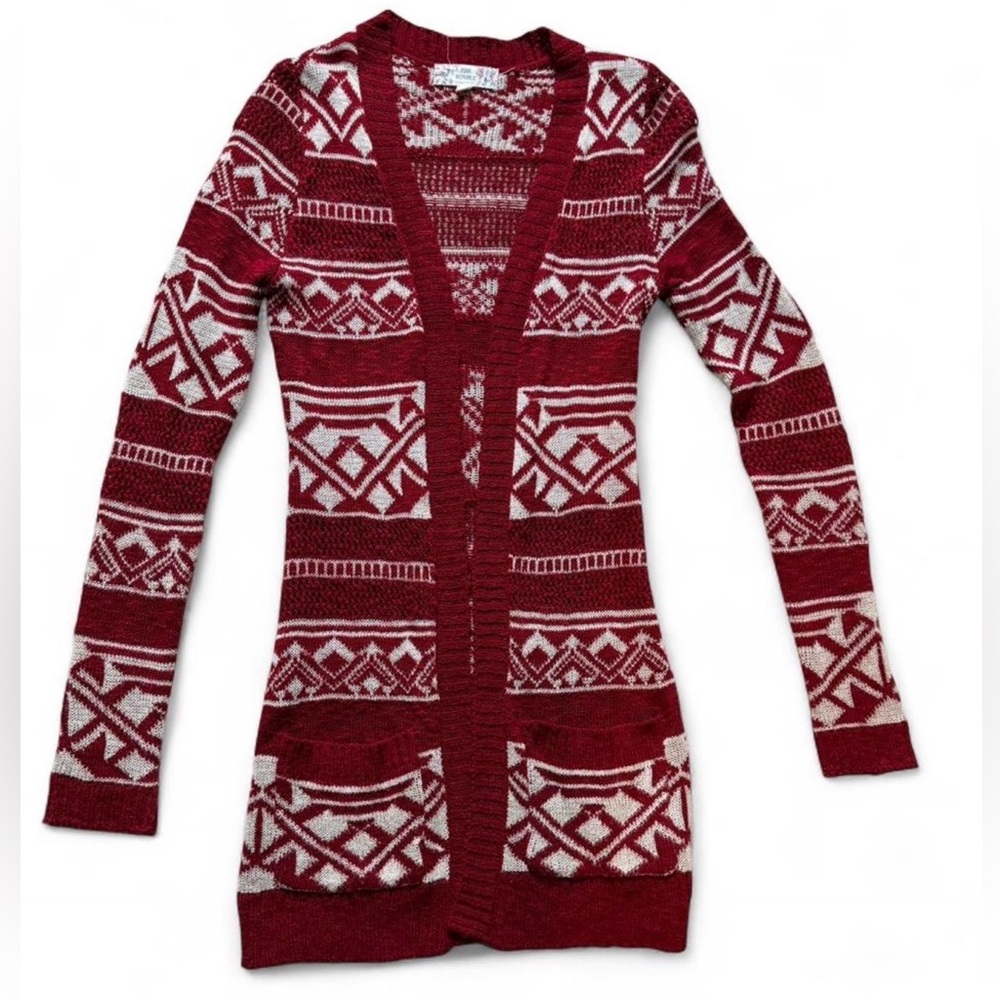 Pink Republic Geometric Cardigan XS red and cream